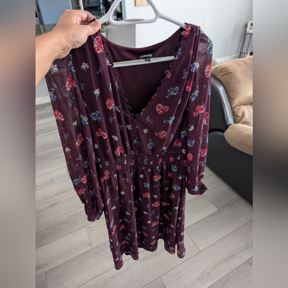 Express Floral Burgundy Dress